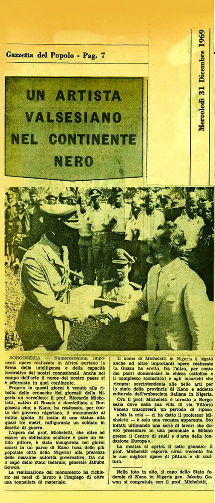 Articolo comparso sulla Gazzetta del Popolo del 1969