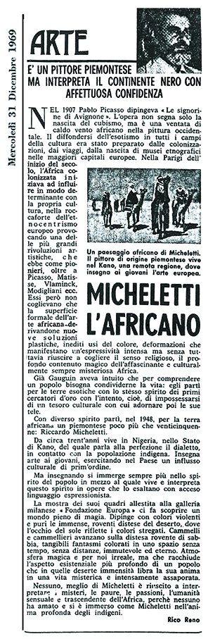 Estratto di un articolo comparso nella sezione dedicata all’arte della rivista Stop nel 1969