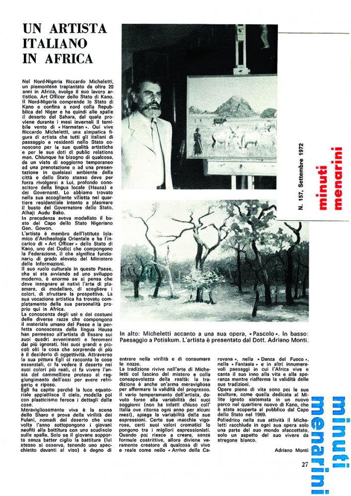 Articolo comparso su una pubblicazione italiana del 1972.