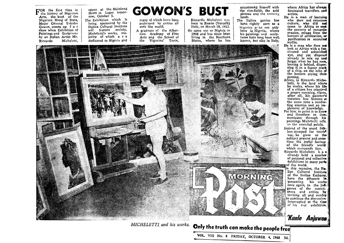 Estratto di un articolo su Riccardo Micheletti comparso sul Nigerian Morning Post dell’ottobre 1968